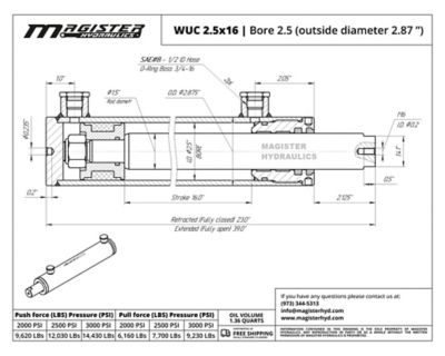 Image showing  2.5 in. Bore x 16 in. Stroke Universal Hydraulic Cylinder