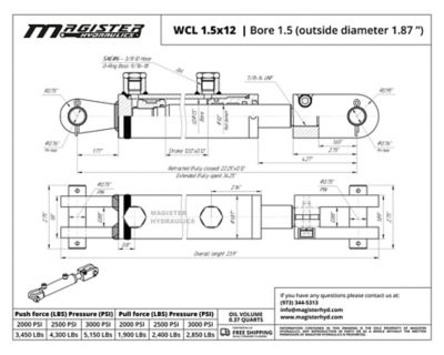 Image showing  1.5 in. Bore x 12 in. Stroke Clevis Hydraulic Cylinder