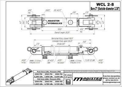 Image showing  2 in. Bore x 8 in. Stroke Clevis Hydraulic Cylinder