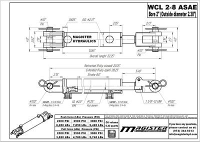 Image showing  2 in. Bore x 8 in. ASAE Stroke Clevis Hydraulic Cylinder
