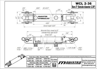 Image showing  2 in. Bore x 36 in. Stroke Clevis Hydraulic Cylinder