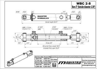 Image showing  2 in. Bore x 8 in. Stroke Ag Clevis Hydraulic Cylinder
