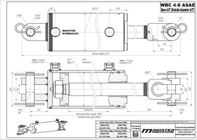 Image showing  4 in. Bore x 8 in. ASAE Stroke Ag Clevis Hydraulic Cylinder
