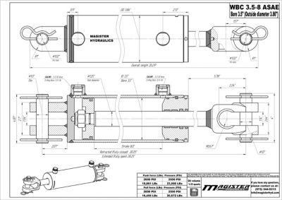 Image showing  3.5 in. Bore x 8 in. ASAE Stroke Ag Clevis Hydraulic Cylinder