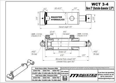 Image showing  3 in. Bore x 4 in. Stroke Cross Tube Hydraulic Cylinder