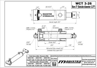 Image showing  3 in. Bore x 26 in. Stroke Cross Tube Hydraulic Cylinder