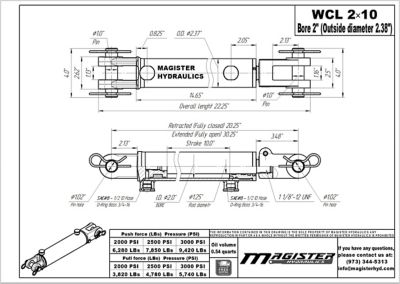 Image showing  2 in. Bore x 10 in. Stroke Clevis Hydraulic Cylinder