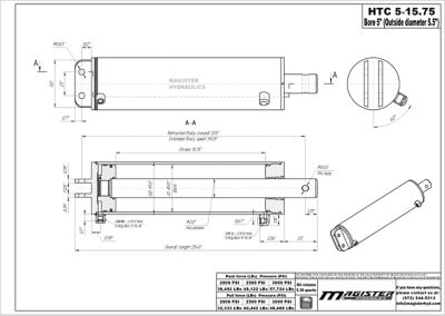Image showing 1 th Magister Hydraulics 5 in. Bore x 15.75 in. Stroke Dump Hoist Hydraulic Cylinder