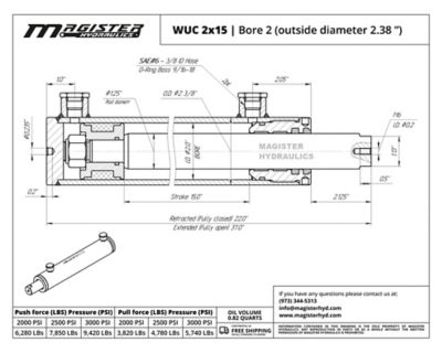 Image showing  2 in. Bore x 15 in. Stroke Universal Hydraulic Cylinder