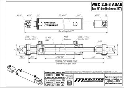Image showing  2.5 in. Bore x 8 in. ASAE Stroke Ag Clevis Hydraulic Cylinder