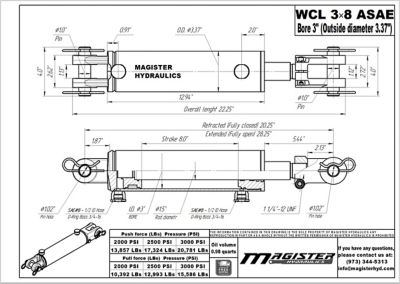 Image showing  3 in. Bore x 8 in. ASAE Stroke Clevis Hydraulic Cylinder