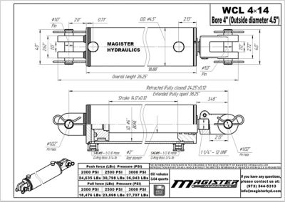 Image showing  4 in. Bore x 14 in. Stroke Clevis Hydraulic Cylinder