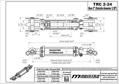 Image showing 1 th Magister Hydraulics 2 in. Bore x 24 in. Stroke Tie Rod Hydraulic Cylinder