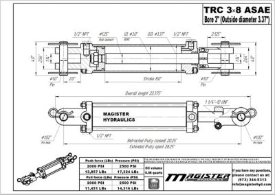 Image showing 1 th Magister Hydraulics 3 in. Bore x 8 in. ASAE Stroke Tie Rod Hydraulic Cylinder