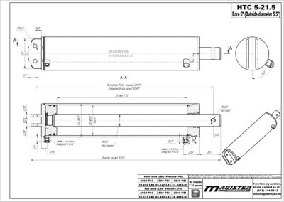 Image showing 1 th Magister Hydraulics 5 in. Bore x 21.5 in. Stroke Dump Hoist Hydraulic Cylinder