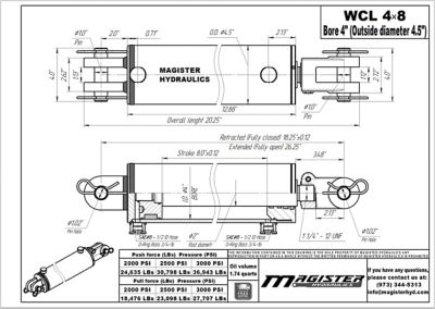 Image showing  4 in. Bore x 8 in. Stroke Clevis Hydraulic Cylinder