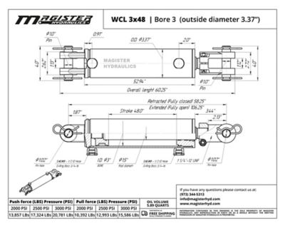Image showing  3 in. Bore x 48 in. Stroke Clevis Hydraulic Cylinder