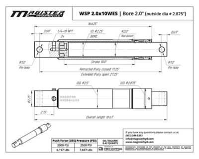 Image showing  2 in. Bore x 10 in. Stroke Snow Plow Western Hydraulic Cylinder