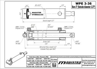 Image showing  3 in. Bore x 36 in. Stroke Pin Eye Hydraulic Cylinder