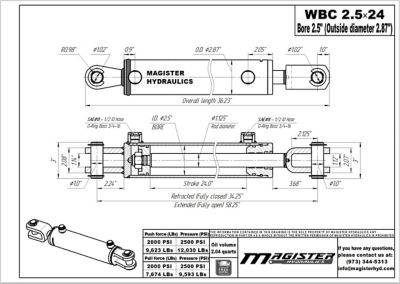 Image showing  2.5 in. Bore x 24 in. Stroke Ag Clevis Hydraulic Cylinder