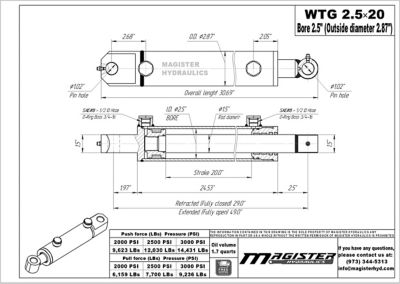 Image showing  2.5 in. Bore x 20 in. Stroke Tang Hydraulic Cylinder
