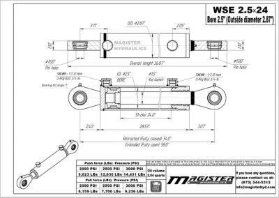 Image showing  2.5 in. Bore x 24 in. Stroke Swivel Eye Hydraulic Cylinder