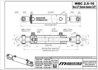 Image showing  2.5 in. Bore x 16 in. Stroke Ag Clevis Hydraulic Cylinder