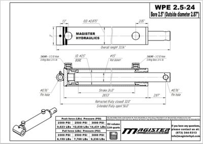Image showing  2.5 in. Bore x 24 in. Stroke Pin Eye Hydraulic Cylinder