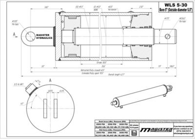 Image showing 3 th Magister Hydraulics 5 in. Bore x 30 in. Stroke Log Splitter Hydraulic Cylinder