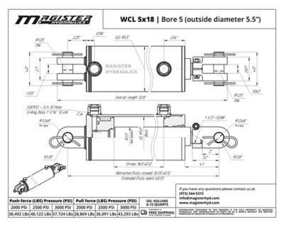 Image showing 1 th Magister Hydraulics 5 in. Bore x 18 in. Stroke Clevis Hydraulic Cylinder