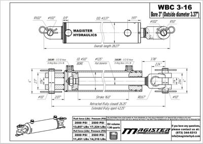 Image showing  3 in. Bore x 16 in. Stroke Ag Clevis Hydraulic Cylinder