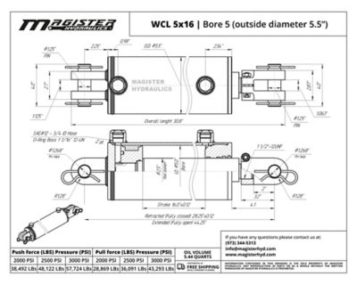 Image showing 1 th Magister Hydraulics 5 in. Bore x 16 in. Stroke Clevis Hydraulic Cylinder