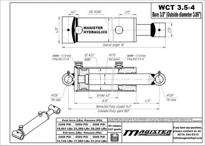 Image showing  3.5 in. Bore x 4 in. Stroke Cross Tube Hydraulic Cylinder