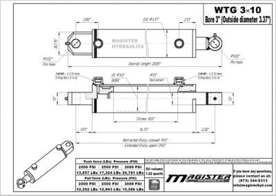Image showing  3 in. Bore x 10 in. Stroke Tang Hydraulic Cylinder