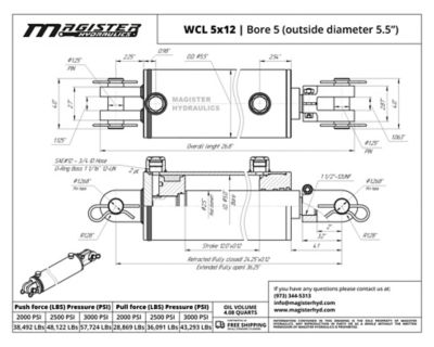 Image showing  5 in. Bore x 12 in. Stroke Clevis Hydraulic Cylinder