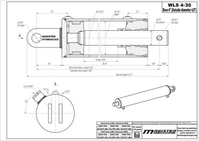Image showing  4 in. Bore x 30 in. Stroke Log Splitter Hydraulic Cylinder