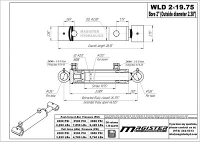 Image showing  2 in. Bore x 19.75 in. Stroke Loader Hydraulic Cylinder
