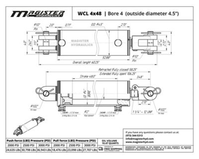 Image showing 1 th Magister Hydraulics 4 in. Bore x 48 in. Stroke Clevis Hydraulic Cylinder