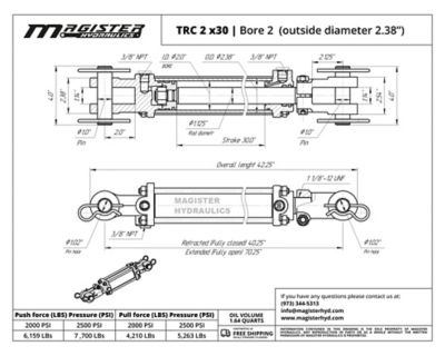 Image showing 1 th Magister Hydraulics 2 in. Bore x 30 in. Stroke Tie Rod Hydraulic Cylinder