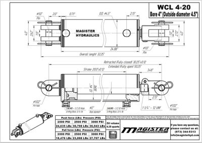 Image showing  4 in. Bore x 20 in. Stroke Clevis Hydraulic Cylinder