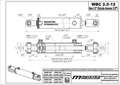 Image showing  2.5 in. Bore x 12 in. Stroke Ag Clevis Hydraulic Cylinder