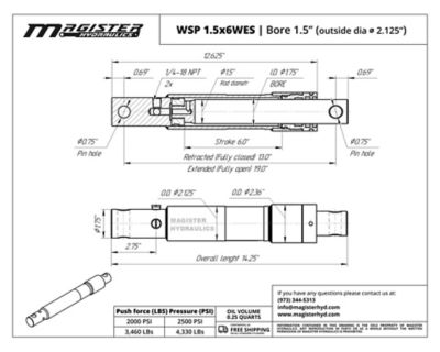 Image showing 1 th Magister Hydraulics 1.5 in. Bore x 6 in. Stroke Snow Plow Western Hydraulic Cylinder