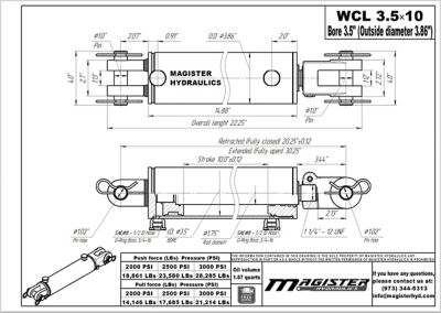 Image showing 1 th Magister Hydraulics 3.5 in. Bore x 10 in. Stroke Clevis Hydraulic Cylinder