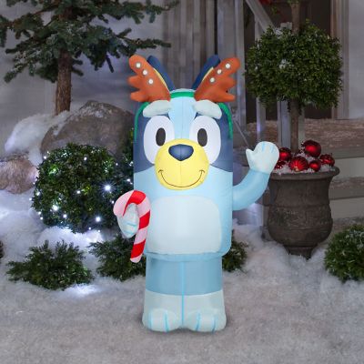 Image showing Airblown Bluey with Antlers Holding Candy Cane