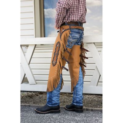 Image showing  Premium Leather Chinks with Floral Yoke & Pocket