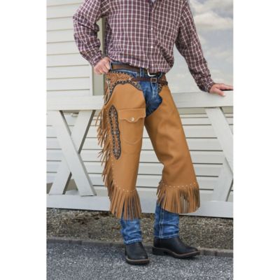 Image showing  Premium Leather Chinks with Floral Yoke & Pocket