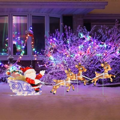 Image showing PreLit Yard Art Sleigh with Reindeer