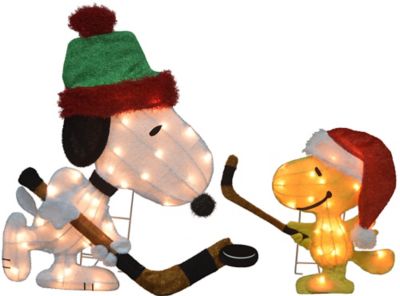 PeanutsPreLit Yard Decor Sport Snoopy and Woodstock Hockey