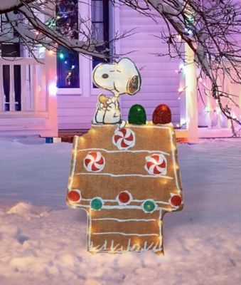 Image showing PreLit Snoopy and Gingerbread Doghouse