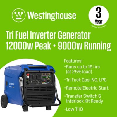 Image showing  12,000/9,000W Tri-Fuel Portable Inverter Generator, Gas/Propane/Natural Gas, CO Sensor